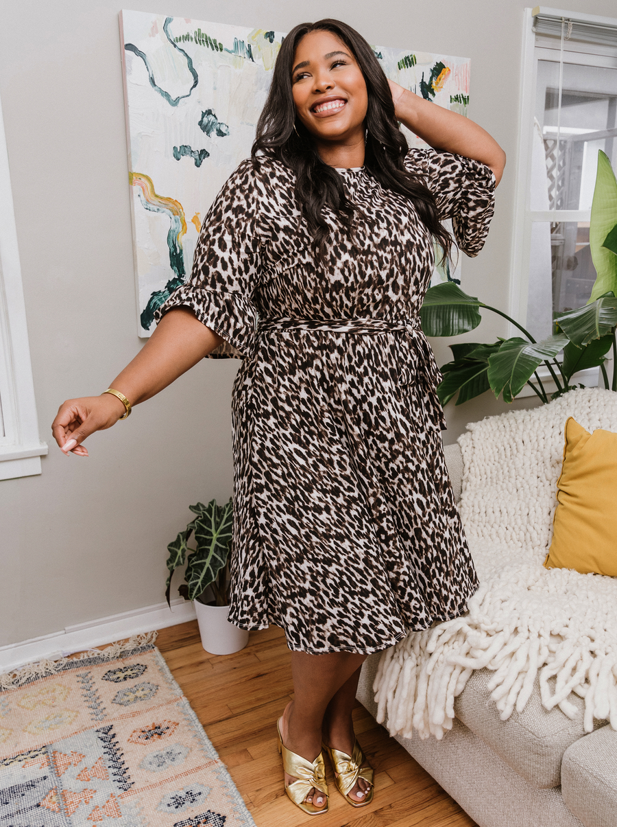 high end plus size animal print fit & flare dress with pockets